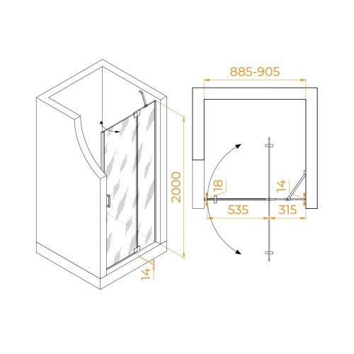 Душевая дверь RGW Hotel 350601409-14 90х200 стекло прозрачное профиль черный - фото 2