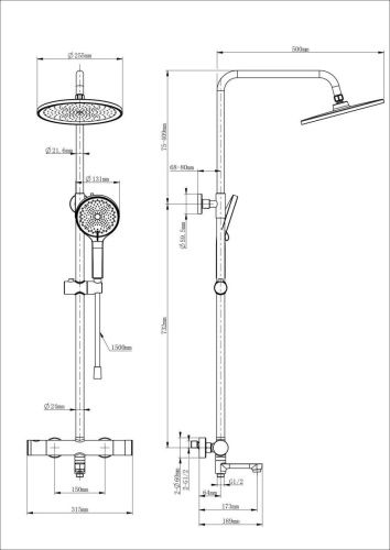 Душевая стойка Wonzon & Woghand WW-B3069-CR настенная цвет хром с термостатом - фото 2