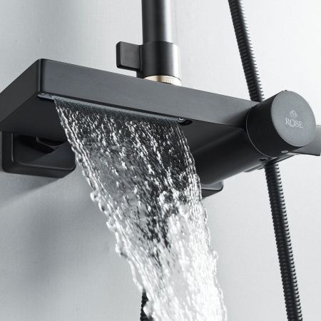 Душевая стойка Rose R1896H-6 настенная цвет черный с термостатом