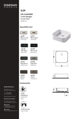 Раковина керамическая Disegno Ceramica Slim SL04038055 40х40 накладная цвет коричневый - фото 2
