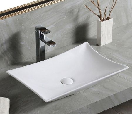 Раковина из сантехнического фаянса CeramaLux 7701B 60х40 накладная цвет белый без отверстий под смеситель