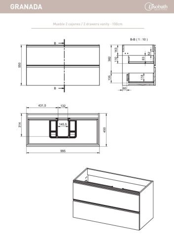Тумба под раковину Visobath Granada 70456/87605 100х50 подвесная цвет бежевый - фото 5