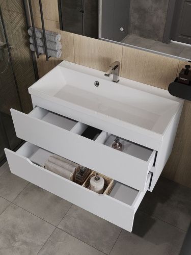 Тумба с раковиной Orange Line Li-100Tuw+RA100 100х50 цвет белый - фото 3