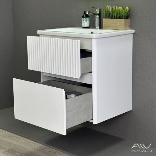 Тумба с раковиной Alavann Wave ALV1110000 60х50 подвесная цвет белый - фото 4