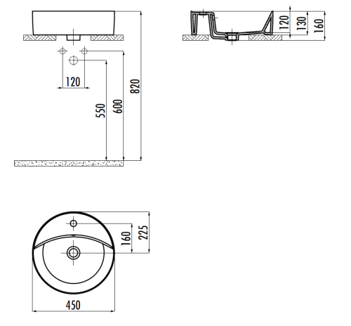 Раковина из сантехнического фарфора Creavit Nice NC046-00CB00E-0000 50х50 накладная цвет белый 1 отверстие под смеситель - фото 2