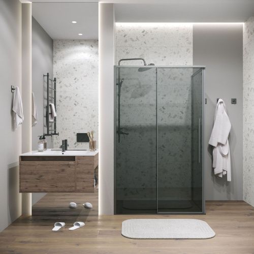 Душевая перегородка Grossman Galaxy 200.K33.01.70.42.10 70х195 стекло тонированное профиль графит - фото 4