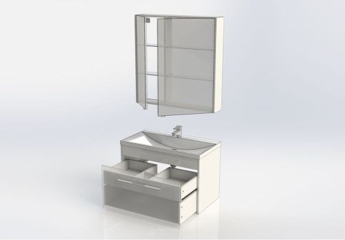 Комплект мебели: тумба с раковиной + зеркало-шкаф Aquanet Августа 00287684 90х50 подвесной цвет белый - фото 5