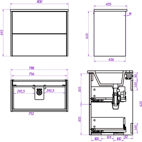 Тумба под раковину La Fenice Tesoro FNC-01-TES-DNN-80-2 80х40 подвесная цвет коричневый - фото 4