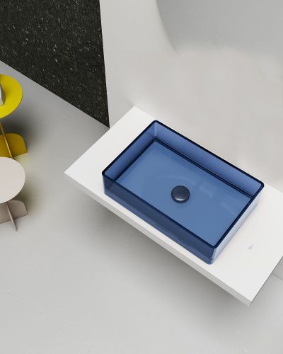 Раковина из полиэфирной смолы Abber KRISTALL AT2803Saphir 60х40 накладная цвет синий без отверстий под смеситель - фото 2