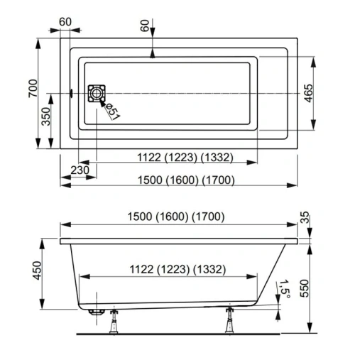Ванна акриловая Vagnerplast Cavallo VPBA167CAV2X-04 160х70 пристенная прямоугольная без каркаса - фото 2