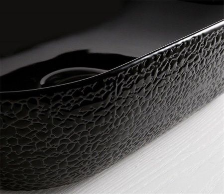 Раковина из сантехнического фаянса CeramaLux D1302H004 50х40 накладная цвет черный без отверстий под смеситель