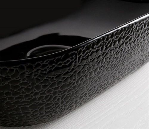 Раковина из сантехнического фаянса CeramaLux D1302H004 50х40 накладная цвет черный без отверстий под смеситель - фото 3