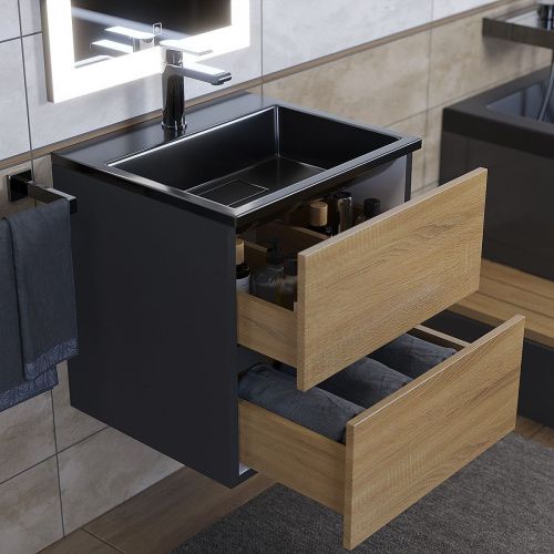 Раковина из искусственного камня Uperwood Barsa 3939193460 50х50 полувстраиваемая цвет черный - фото 3