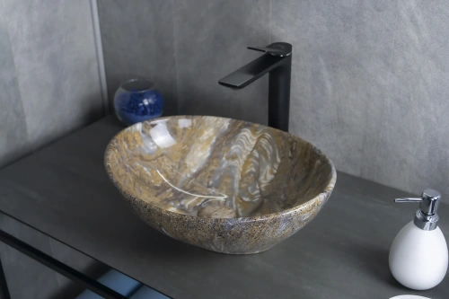 Раковина керамическая Gid Lago 54472 40х30 накладная цвет многоцветный без отверстий под смеситель - фото 2