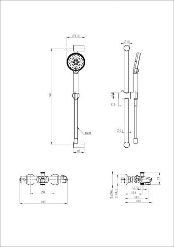 Душевой гарнитур Wonzon & Woghand  WW-C2001-A-CR настенный хром с термостатом - фото 2