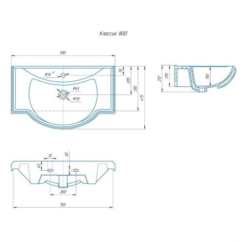 Раковина из сантехнического фаянса СанТа Classic80 80х50 накладная цвет белый - фото 2