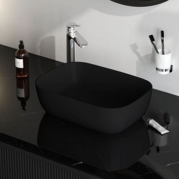 Раковина из сантехнического фарфора Am.Pm Func M8FWCC10450BM 50х30 накладная цвет черный без отверстий под смеситель