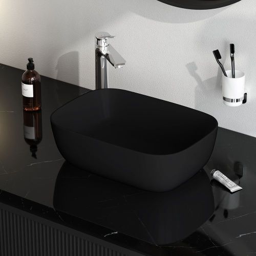 Раковина из сантехнического фарфора Am.Pm Func M8FWCC10450BM 50х30 накладная цвет черный без отверстий под смеситель