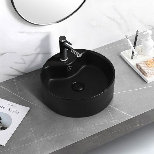 Раковина керамическая Abber BEQUEM AC2104MB 40х40 накладная цвет черный 1 отверстие под смеситель - фото 4