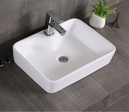 Раковина из сантехнического фаянса CeramaLux 7291 50х40 накладная цвет белый 1 отверстие под смеситель