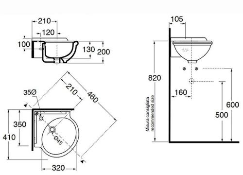 Раковина из сантехнического фаянса Azzurra Jubilaeum JULS0353500MBI (JUB35/AN bi)*1 40х40 подвесная цвет белый 1 отверстие под смеситель - фото 2