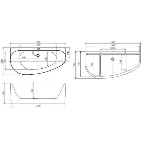 Ванна акриловая Allen Brau Priority 138678B-MW 160х80 пристенная асимметричная с ножками - фото 2