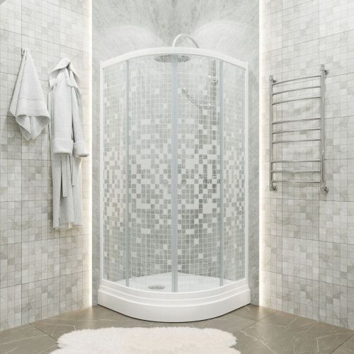 Душевой уголок Тритон Стандарт Щ0000061803 90х90 стекло с рисунком профиль белый с поддоном - фото 5