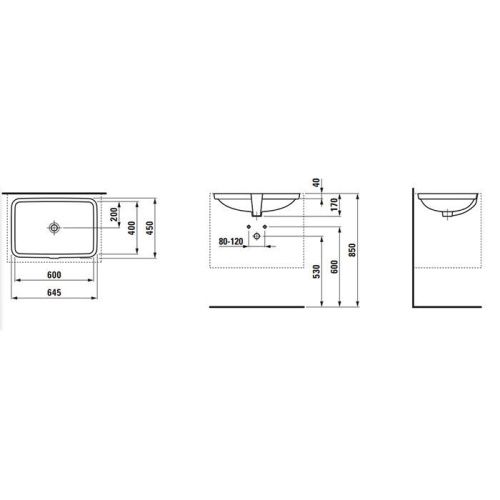 Раковина керамическая Laufen Pro 8.1196.9.000.109.1 60 см встраиваемая цвет белый без отверстий под смеситель - фото 2