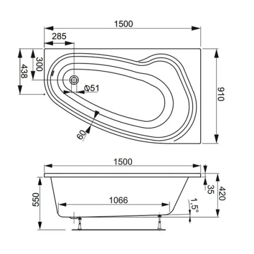 Ванна акриловая Vagnerplast Avona VPBA159AVO3LX-04 150х90 пристенная асимметричная без каркаса - фото 3