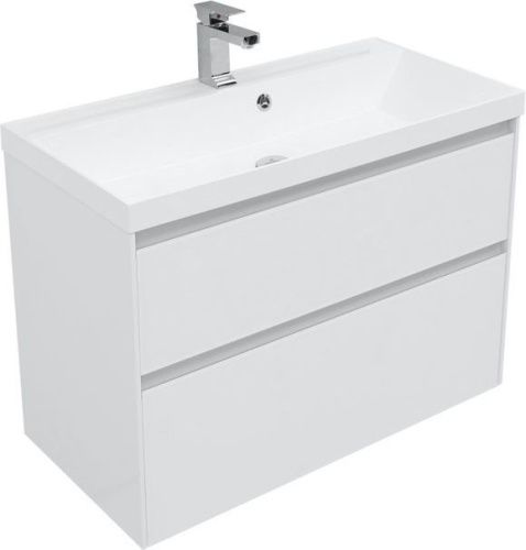 Комплект мебели: тумба с раковиной + зеркало-шкаф Aquanet Гласс 00240467 90х50 напольный цвет белый - фото 5