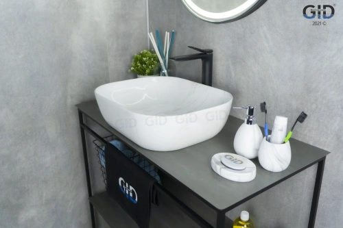 Раковина керамическая Gid Geométrico 53322 50х40 накладная цвет многоцветный без отверстий под смеситель - фото 4