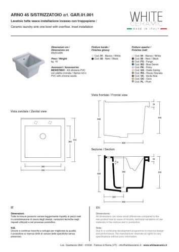 Раковина керамическая White Ceramic Постирочные раковины GAR.01.001 50х50 встраиваемая цвет белый - фото 2