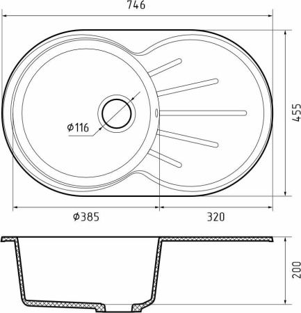 Кухонная мойка Granfest Rondo R-750L иней 75х45 цвет белый поверхность матовая