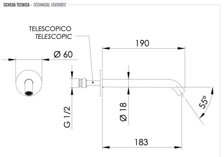 Излив Remer X Style 91XL настенный хром