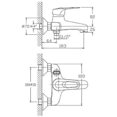 Смеситель для ванны и душа Haiba HB04 HB3204 настенный хром - фото 2
