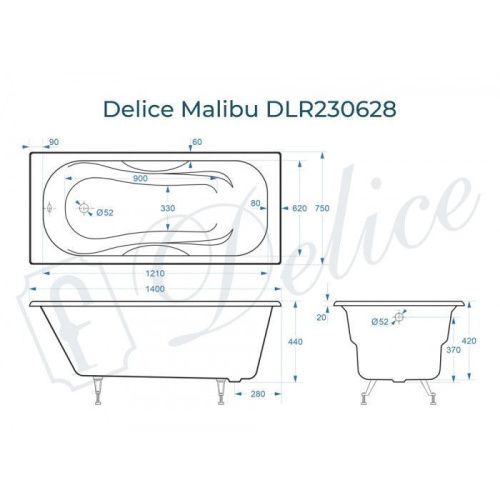 Ванна чугунная Delice Malibu DLR230628 140х75 пристенная прямоугольная без ножек - фото 2