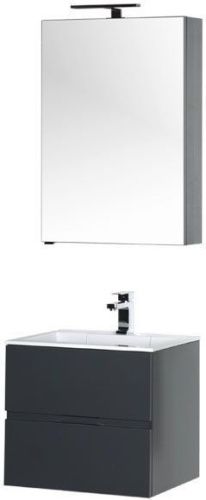 Комплект мебели: тумба с раковиной + зеркало-шкаф Aquanet Алвита 00184576 60х50 подвесной цвет серый - фото 4