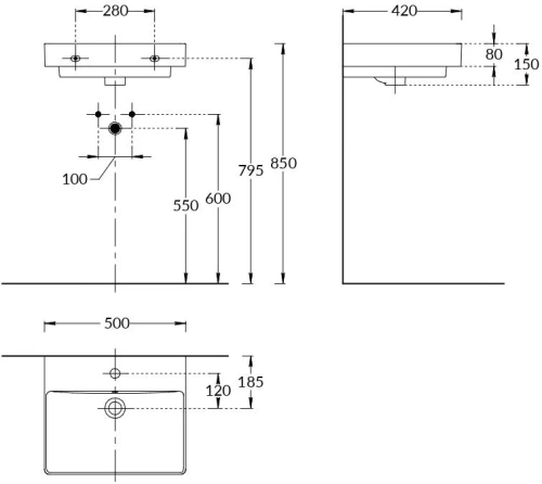 Раковина керамическая Kerama Marazzi PRO PROR.wb.50 50х40 подвесная цвет белый 1 отверстие под смеситель - фото 2