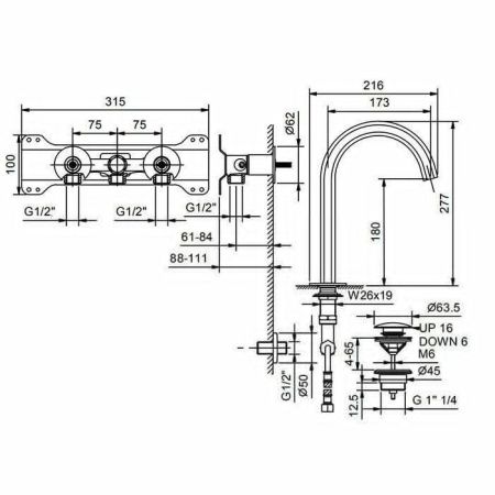 Внутренняя часть смесителя на 1 отверстие Fantini X-Steel 316 19 00 5911A