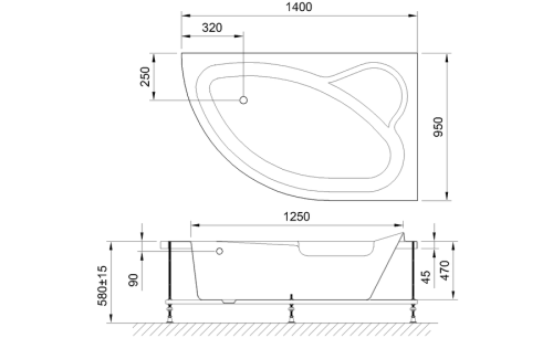 Ванна акриловая Royal Bath ALPINE RB819103R 140х95 пристенная асимметричная без каркаса - фото 4