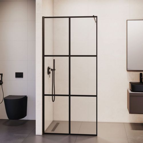 Душевая перегородка RGW Walk In 35101190-84 90х200 стекло с рисунком профиль черный - фото 3