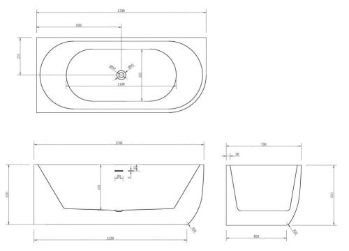 Ванна акриловая Abber AB9315 L 170х75 пристенная асимметричная с каркасом - фото 5
