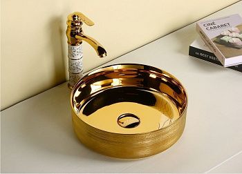 Раковина из сантехнического фарфора Cerutti SPA CR7044AS 40х40 накладная цвет золото без отверстий под смеситель