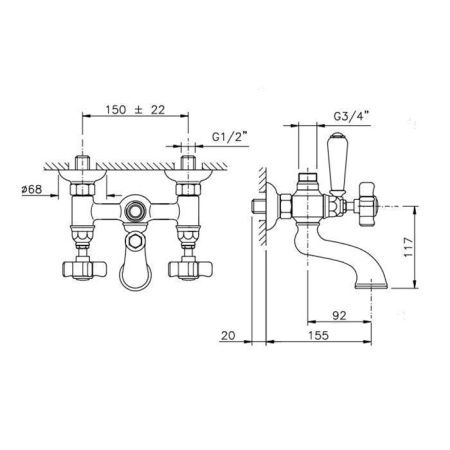 Смеситель для ванны Nicolazzi Dames Anglaises 1400BZ18 настенный бронза