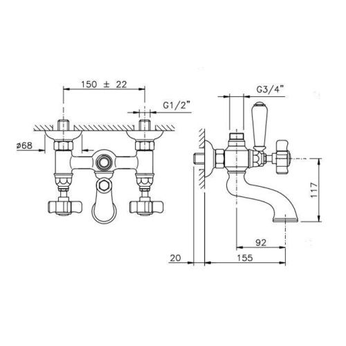 Смеситель для ванны Nicolazzi Dames Anglaises 1400BZ18 настенный бронза - фото 2