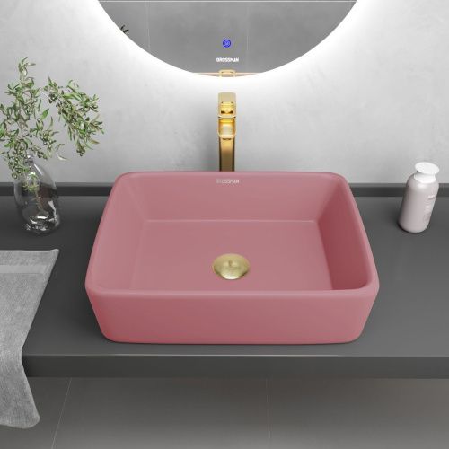 Раковина из сантехнического фаянса Grossman Color GR-3016PIM 50х40 накладная цвет розовый без отверстий под смеситель - фото 2