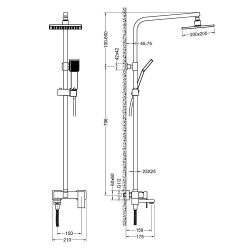Душевая стойка Timo Selene SX-2013/03 настенная цвет черный - фото 2