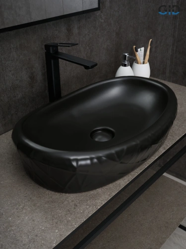 Раковина керамическая Gid Creativo 53357 60х40 накладная цвет черный без отверстий под смеситель - фото 4