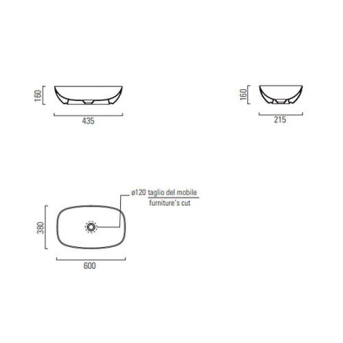 Раковина из сантехнического фаянса GSI Nubes 978311_УЦ/3 60х40 накладная цвет белый - фото 3