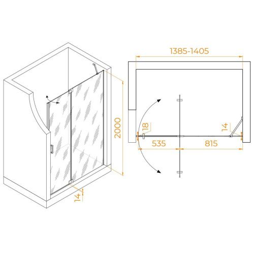 Душевая дверь RGW Hotel 350601414-110 140х200 стекло прозрачное профиль сатин - фото 2